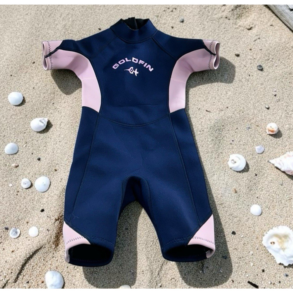 Girl's Goldfin Surf Swim Shorty Wetsuit Sz 8 Blue Pink Comfort Swimwear